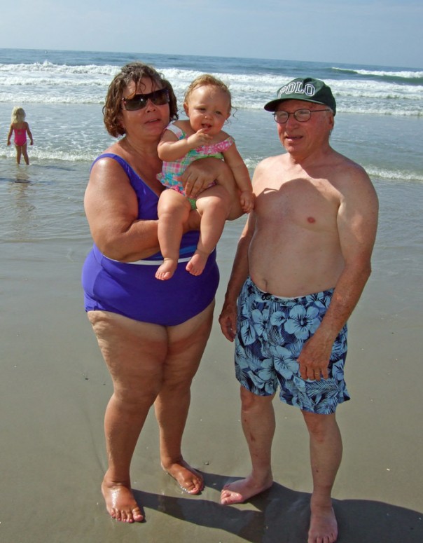 On the beach with Grandma and Grandpa