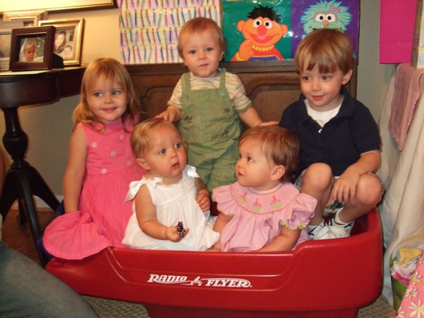 Leah, Robert, Will, Brittain, and Emma Kate - all crammed in Brittain's new wagon