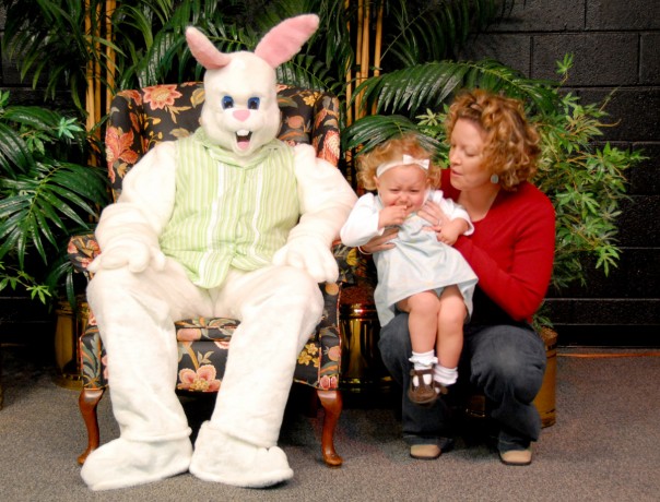 Emma Kate was quite terrified of the Easter Bunny at church
