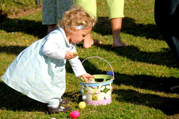 She figured out she could set down her basket and pick up eggs, while keeping her cookie in the other hand.