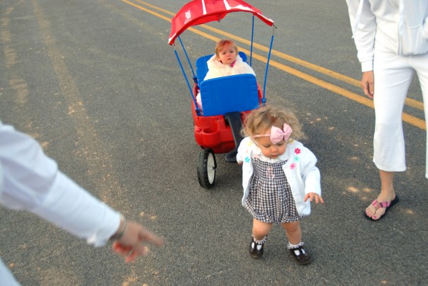 Emma Kate decided she would relieve Erin from wagon-pulling duty.