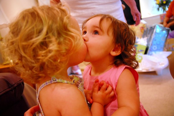 a goodbye kiss from her cousin