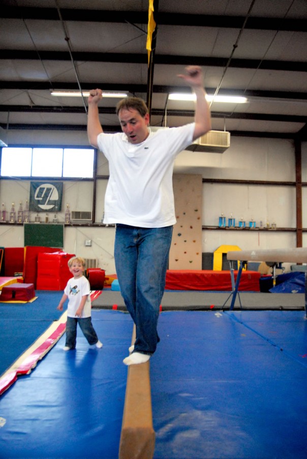 Jay demonstrating his dismount from the balance beam