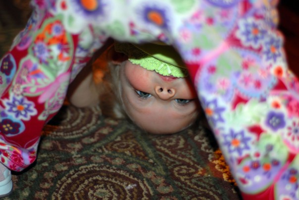Looking upside down through her legs