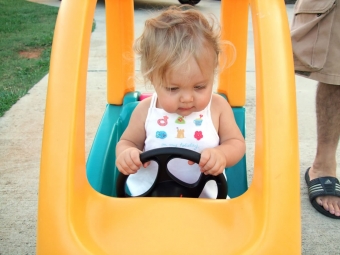 Driving down the driveway.