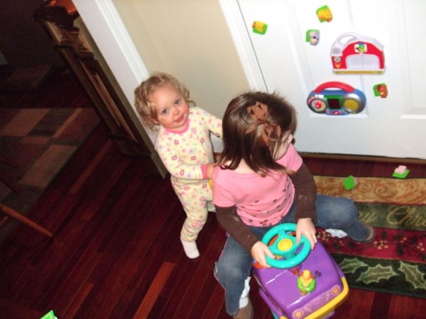 EK would hold on to the the back of the car and try to keep up as Megan raced through the house